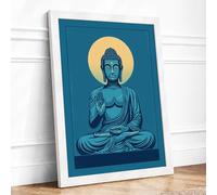 Meditation Buddha Japandi Framed Wall Art Print A1 (84.1×59.4cm) White, Wall Decor for Living Room, Bedroom, Office & Home, Ready to Hang, Art Gift