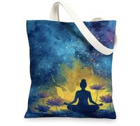 Meditation Canvas Tote Bags, Artistic Buddha Design Reusable Grocery Bags, Colorful Lightweight Washable Shoulder Strap Canvas Bags for Gym Outdoor Travel Beach Picnic 13x15 Inch