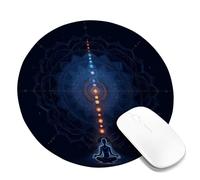Meditation Chakra Mouse Pad, Cosmic Blue Mandala Design, Non-Slip Gaming Mousepad for Mindfulness Practice, Study, Home and Office Decor Round 8x8 Inch