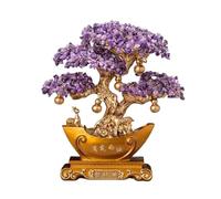 Meditation Crystal Feng Shui Tree, Golden Ingot Bottom Ornament, Tabletop Home Office Shop Front Fortune Tree Healing(Purple,Small)
