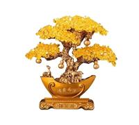Meditation Crystal Feng Shui Tree, Golden Ingot Bottom Ornament, Tabletop Home Office Shop Front Fortune Tree Healing(Yellow,Small)