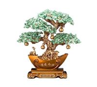 Meditation Crystal Feng Shui Tree, Golden Ingot Bottom Ornament, Tabletop Home Office Shop Front Fortune Tree Healing(Green,Large)