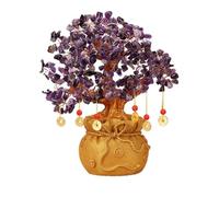 Meditation Crystal Money Tree Feng Shui Bonsai Blessing Bag Potted Plant for Fortune Money Good Luck Wealth Prosperity and Success Citrine Gemstone Tree Healing(Purple)
