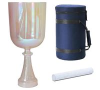 Meditation Crystal Singing Bowl, Handheld Quartz Chakra Sound Bowl with Percussion Hammer & Carrying Case, Pink Transparent Colorful(432Hz,8inch E note)