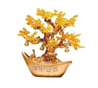 Meditation Crystal Tree Ornament for Living Room, Office with Gold Ingot Citrine Decoration, Gemstone Feng Shui Tree Attracting Wealth Healing(Gold)