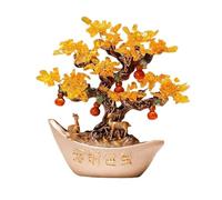 Meditation Crystal Tree Ornament for Living Room, Office with Gold Ingot Citrine Decoration, Gemstone Feng Shui Tree Attracting Wealth Healing(Beige)