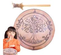 Meditation Drum, Wooden Drum - Hand Drum with Decorative Design with Wand - Shaman's Drum, Hand Drum with Decorative Design, Wooden Shaman Drums, Retro Color Pe