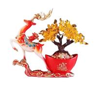Meditation Gemstone Fortune Tree, Attracting Wealth Deer Ornaments, Home Feng Shui Decoration Healing(Red)
