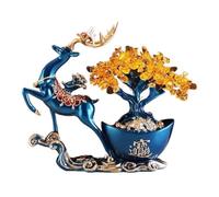 Meditation Gemstone Fortune Tree, Attracting Wealth Deer Ornaments, Home Feng Shui Decoration Healing(Blue)