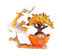 Meditation Gemstone Fortune Tree, Attracting Wealth Deer Ornaments, Home Feng Shui Decoration Healing(Orange)