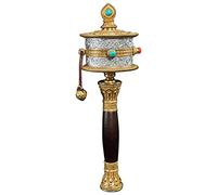 Meditation Gifts,buddhism for beginners Hand Held Prayer Wheel, Copper Tibetan Buddhist Prayer Wheel with Wooden Handle, Scriptures Prayer Wheel for Relaxing, Praying, Meditation,