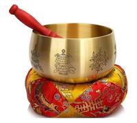 Meditation Gifts,Tibetan Singing Bowl Set Handcrafted, Buddhist Sound and Stick Hand Hammered Copper，yoga accessories(5 inches)