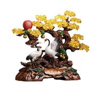 Meditation Graceful Crane Crystal Tree - Golden Citrine Gemstone Decor for Wealth and Prosperity, Exquisite Feng Shui Crane Statue for Home or Office Healing(Gris,Medium)