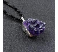 Meditation Natural Crystal Amethyst Cluster Pendant Suitable for Handmade Stone Production with Golden Crystal Edge for Home Decoration (Color : Silver with String)