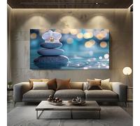 Meditation Orchid Large Canvas Wall Art Minimalist Stone Canvas Print Zen Water Artwork for Living Room Bedroom Home Decor, Frameless 50x100 cm
