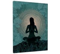Meditation Silhouette Canvas Wall Art, Teal Green Floral Poster Prints, Abstract Home Aesthetic Decor for Living Room, Bedroom, Yoga Studio, Wrapped Canvas 12x16 Inch