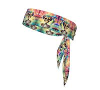 Meditation Skeleton Trippy Skull Mushroom Head Ties Headband for Men Women Adjustable Sports Sweatband Headband Karate Tie Back for Sports Running Tennis