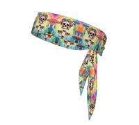 Meditation Skeleton Trippy Skull Mushroom Headbands Head Tie Karate Sweatbands Adjustable Hair Wrap Bands for Men Kids Boys Workout Sports Tennis Basketball Running
