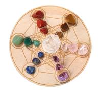 Meditation Stones Crystals - Sacred Alignment Energy Grid Platter, Positive Vibrations Alter Churning Altar Base, Engraved Hardwood Circular Plaques | Crystal Ornaments Decoration for Practitioners