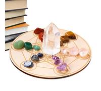 Meditation Stones - Healing Crystal Set with 18 Small Stones and 1 Large Crystal, Natural Color Gem Collection with Wooden Display Grid | Yoga Spiritual Practice Decorative Ornaments Set