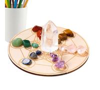 Meditation Stones - Natural Crystal Collection, Polished Energy Gems, Geometric Grid Plate, Coloured Healing Stones Set, Decorative Crystals for Rilas