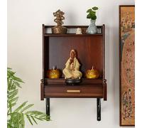 Meditation Table with Storage, Handcrafted Buddhist Altar Cabinet for Small Spaces, Auspicious Cloud Carving, Perfect for Home or Office Decor