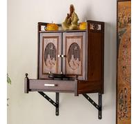 Meditation Table with Storage, Handcrafted Buddhist Altar Cabinet for Small Spaces, Auspicious Cloud Carving, Perfect for Home or Office Decor