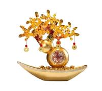 Meditation Tabletop Crystal Fortune Tree, Smooth Sailing Office Housewarming Decoration Healing(Gold)