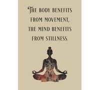 Meditation Wall Art Print, Movement and Stillness Quote, Yoga Silhouette Design, Beige and Black. Size A4