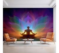 Meditation Wallpaper for Living Room, Chakra Spiritual Lotus Wall Mural for Bedroom 400x280 cm, Non-Woven Photo Wallpaper, Home Decor D&O72