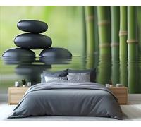 Meditation Wallpaper, Japanese Style Wallpaper for Living Room, Zen Yoga Bedroom Wall Paper, Not Self Adhesive Bamboo Forest and Black Stones 3D Large Mural & Home Decor Poster, 400x280cm