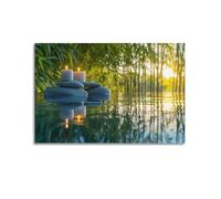 Meditation Zen Canvas Wall Art, Feng Shui Candles Stacked Rocks Hanging Paintings, Stone Bamboo Printed Pictures for Yoga Room Bedroom Decor 12x18inch(30x45cm)