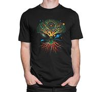 Meditation Zen Tree of Life Graphic T-Shirt - Lightweight & Breathable Round Neck Cotton T-Shirt - Psychedelic Buddhist Mystical Print Tee - Black - XL
