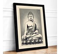 Meditative Buddha Japandi Framed Wall Art Print A1 (84.1×59.4cm) Black, Wall Decor for Living Room, Bedroom, Office & Home, Ready to Hang, Art Gift