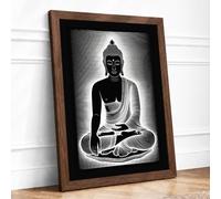 Meditative Buddha Japandi Framed Wall Art Print A1 (84.1×59.4cm) Walnut, Wall Decor for Living Room, Bedroom, Office & Home, Ready to Hang, Art Gift