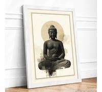 Meditative Buddha Japandi Framed Wall Art Print A1 (84.1×59.4cm) White, Wall Decor for Living Room, Bedroom, Office & Home, Ready to Hang, Art Gift