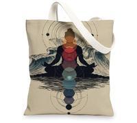 Meditative Canvas Tote Bags, Chakra Art Pattern Reusable Grocery Bags, Lightweight Washable Shoulder Canvas Bags, beige, 13x15 Inch