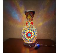 Meditative Turkish Night Light Table Lamp - Stained Glass Vase with Plug-in Button Ideal for Bedside Calm, Yoga Studio Lighting and Relaxing Bathroom Retreats-USB Charge（5.11in*11in）