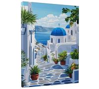 Mediterranean Blue Dome Canvas Wall Art, White Blue Greek Church Prints, Coastal Wall Art Home Aesthetic Decor For Living Room, Bedroom, Kitchen, Unframed 12x16 Inch