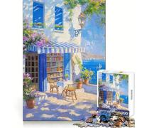 Mediterranean Bookstore Patio Jigsaw Puzzle for Adults 1000 Pieces Think Smart Tight Cut Home Activity Xmas Gift (50x75cm)