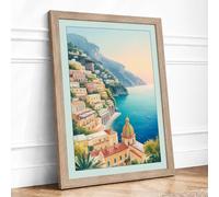 Mediterranean Cascades Coastal Framed Wall Art Print A2 (59.4×42cm) Oak, Wall Decor for Living Room, Bedroom, Office & Home, Ready to Hang, Art Gift