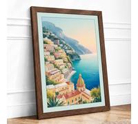 Mediterranean Cascades Coastal Framed Wall Art Print A2 (59.4×42cm) Walnut, Wall Decor for Living Room, Bedroom, Office & Home, Ready to Hang, Art Gift