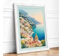 Mediterranean Cascades Coastal Framed Wall Art Print A2 (59.4×42cm) White, Wall Decor for Living Room, Bedroom, Office & Home, Ready to Hang, Art Gift