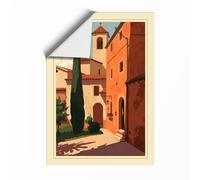 Mediterranean Church at Dusk Vintage Unframed Wall Art Print A4 (29.7×21cm), Wall Decor for Living Room, Bedroom, Office & Home, Art Gift