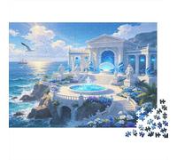 Mediterranean Classical Architecture 1000 Piece Jigsaw Puzzle Paper for Adults Seaside Sunlit Coastal Relaxation Focus Home Decor Gift 52x38cm/1000pcs