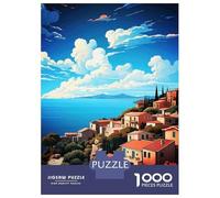 Mediterranean Coast 1000 Piece Jigsaw Puzzle Paper for Adults Seaside Village View Puzzle Game for Family Relax Decoration 52x38cm/1000pcs