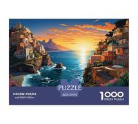 Mediterranean Coast Sunset 1000 Piece Jigsaw Puzzle Paper for Adults Seaside Scenery Puzzle Game for Family Focus Relaxation Home Decor Gift 70x50cm/1000pcs 70x50cm/1000pcs