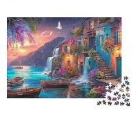 Mediterranean Coast Village Scenery 1000 Piece Jigsaw Puzzle Paper for Adults Night View Puzzle Game for Family 52x38cm/1000pcs
