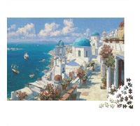 Mediterranean Coastal Architecture 1000 Piece Jigsaw Puzzle for Adults Paper Puzzle Game Scenic Sea View Family Focus Relax Gift Home Decor 38x26cm/1000pcs