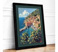 Mediterranean Coastal Escape Vintage Framed Wall Art Print A3 (42×29.7cm) Black, Wall Decor for Living Room, Bedroom, Office & Home, Ready to Hang, Art Gift